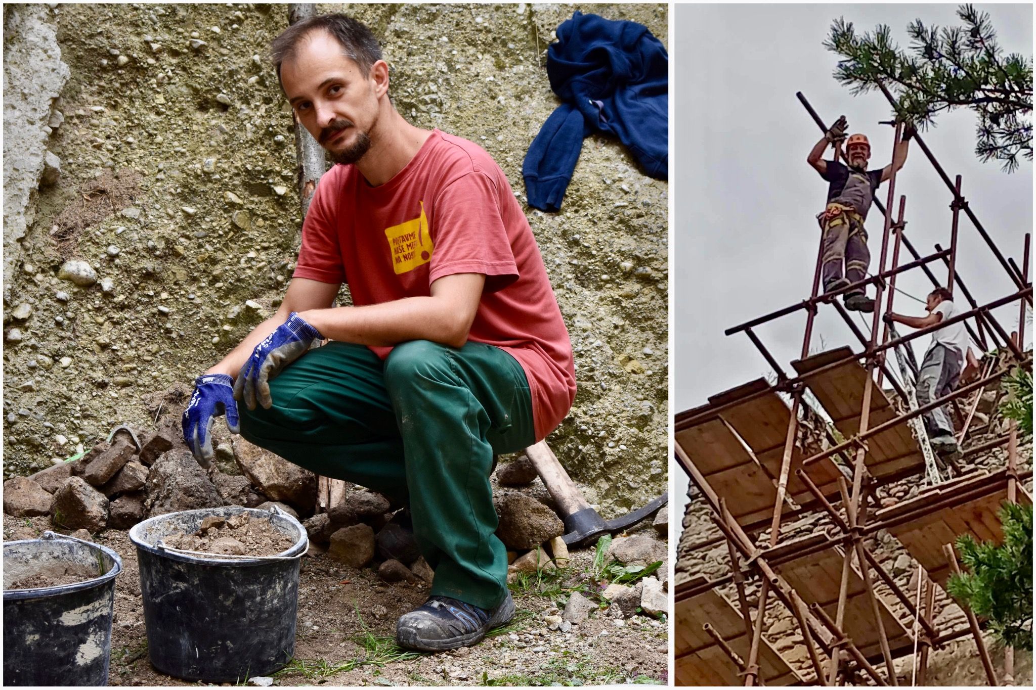 Hrad opravujú dobrovoľníci na úkor svojho voľného času, napriek tomu ide podľa Jozefa Mihálika (vľavo) nielen o prospešnú, ale aj zaujímavú aktivitu. Zdroj: FB/Hrad Hričov