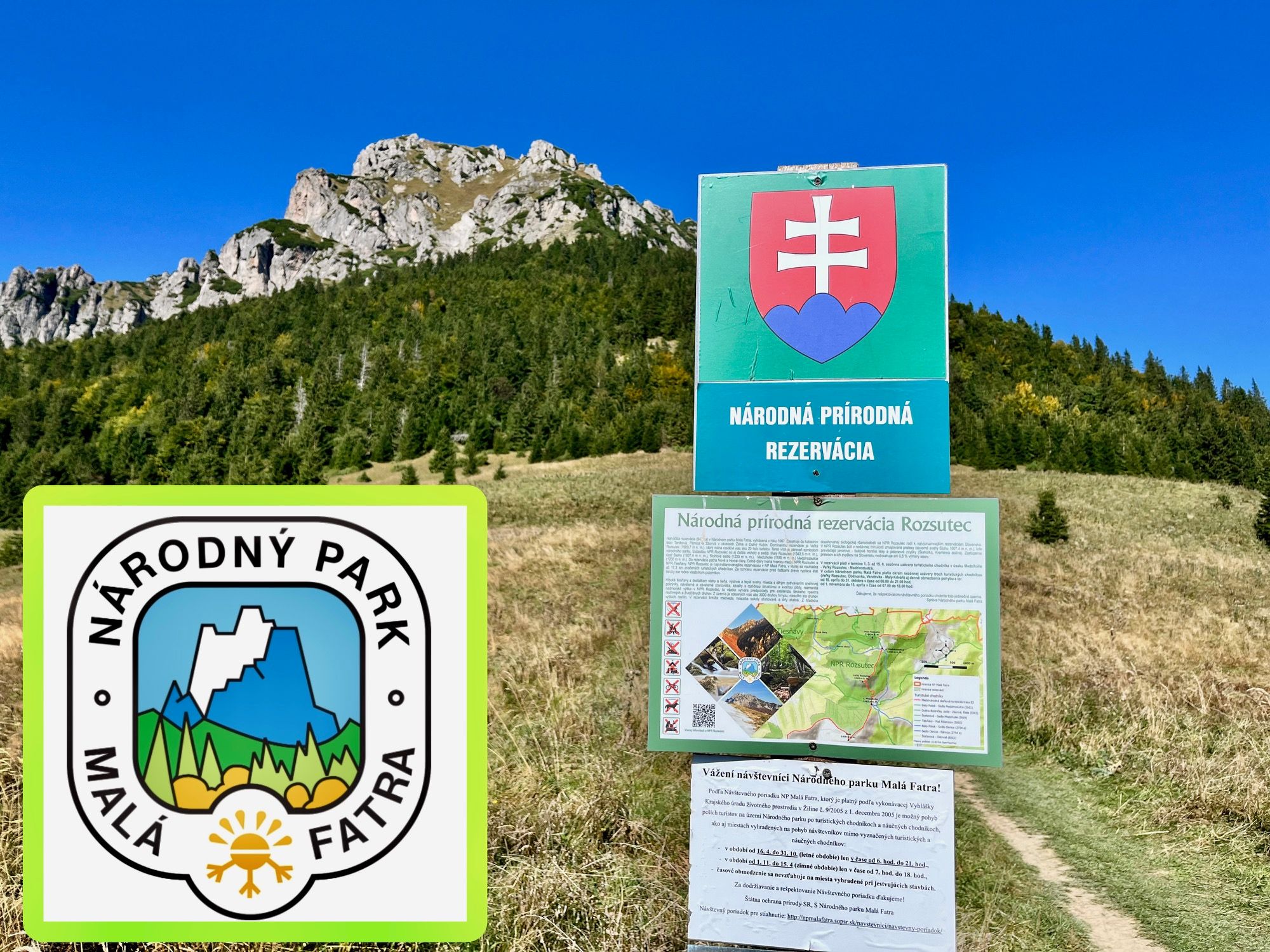Národná prírodná rezervácia Roszutec patrí medzi najvýznamnejšie na Slovensku. Veľký Roszutec je zároveň aj symbolom Národného parku Malá Fatra. Zdroj: Michala Staníková, logo Správa Národného parku Malá Fatra