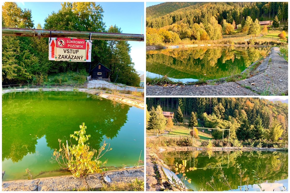 Bazén sa nachádza po pravej strane, asi 50 metrov od cesty, ktorá vás vyvedie do sedla pod vrchom Jedľovina. V takomto stave sa nachádza dnes.