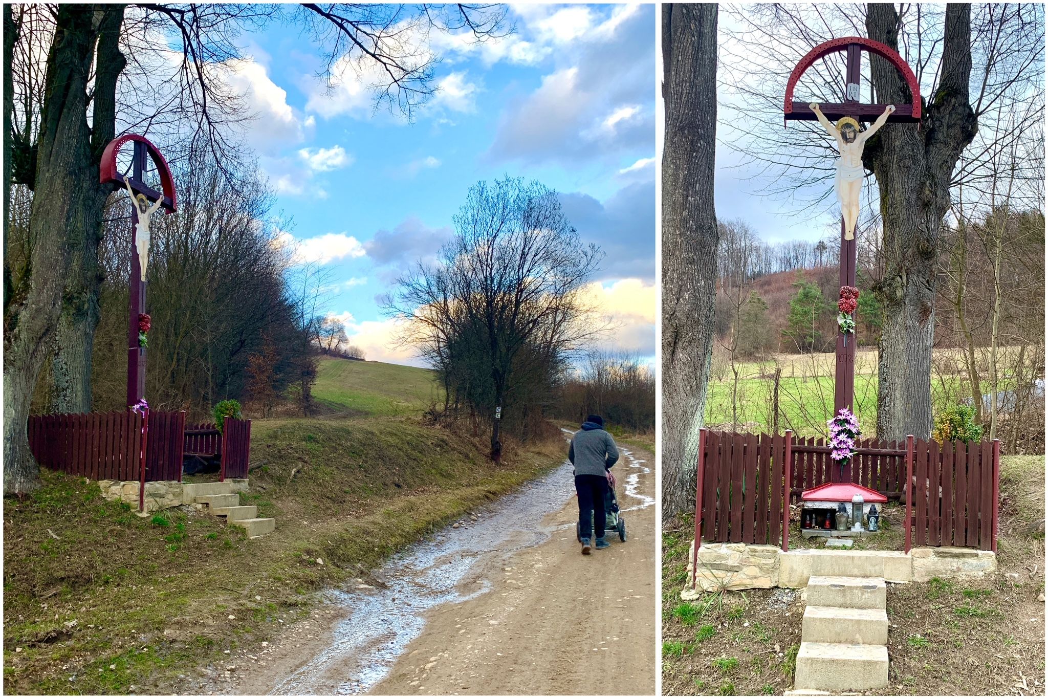 Po ceste ku kaplnke míňame drevený kríž, o ktorý sa obyvatelia vzorne starajú. Zdroj: zilina.sp21.sk