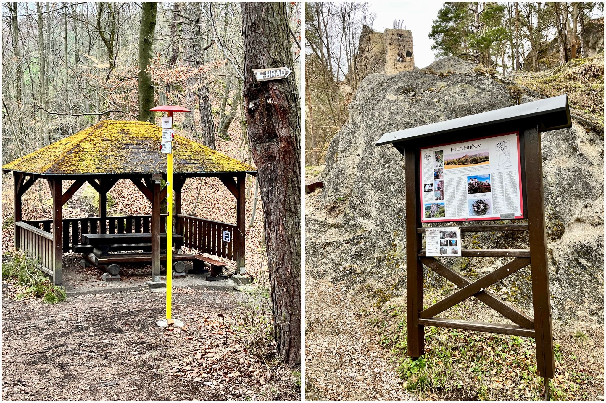 Pod hradom je situovaný turistický altánok, ktorý bol vybudovaný spolu s náučným chodníkom. Pod hradom sa nachádza informačná tabuľa s históriou objektu. Zdroj: Michala Staníková