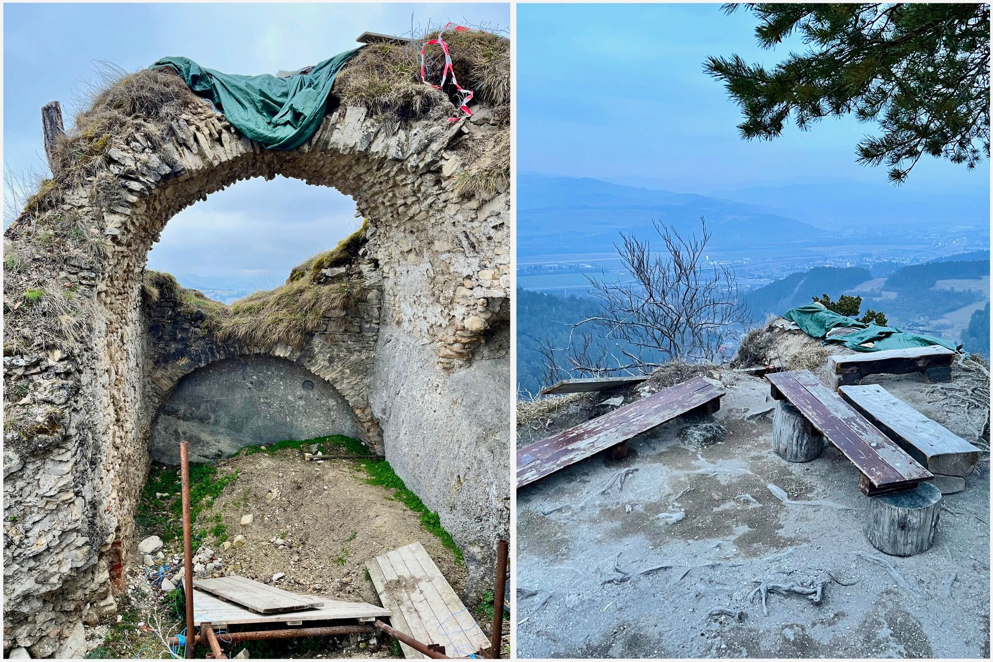 Z horného hradu sa zachovala posledná miestnosť s valenou strechou, kde sa počas archeologického výskumu našli falošné mince. Na najvyššom bode hradu narazíte na lavičky, kde si môžete posedieť a pokochať sa peknými výhľadmi. Zdroj: Michala Staníková