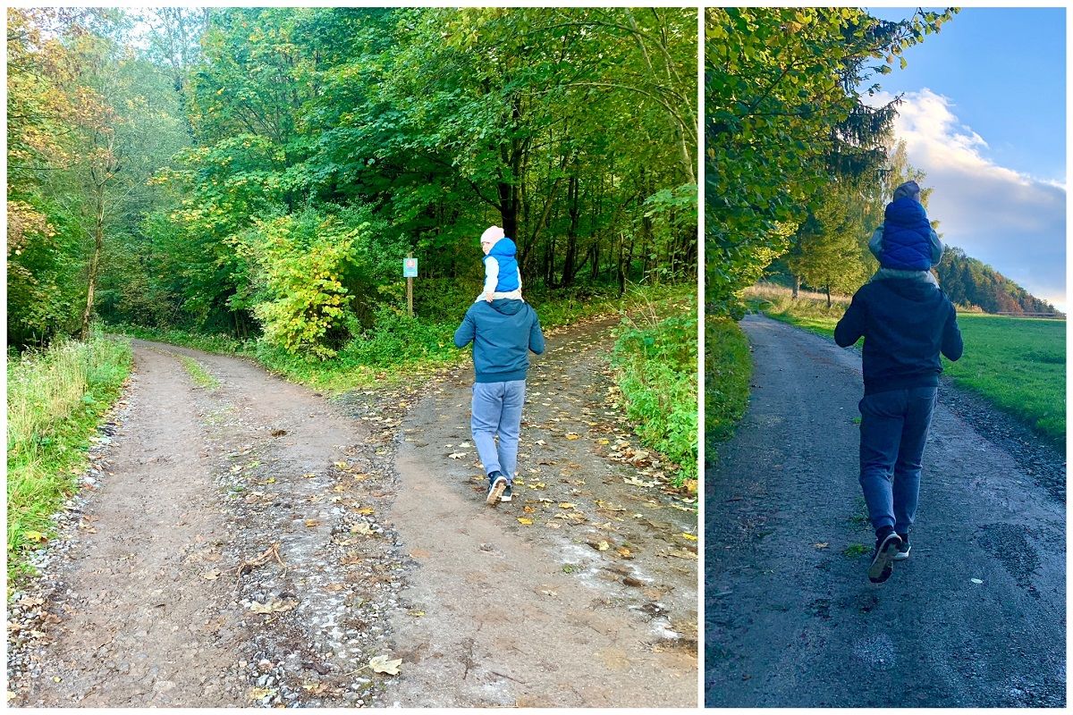 Z lúk plynule prejdete do lesa. Pokračujete po asfalte až k ďalšej križovatke ciest. Tu odbočte doprava.