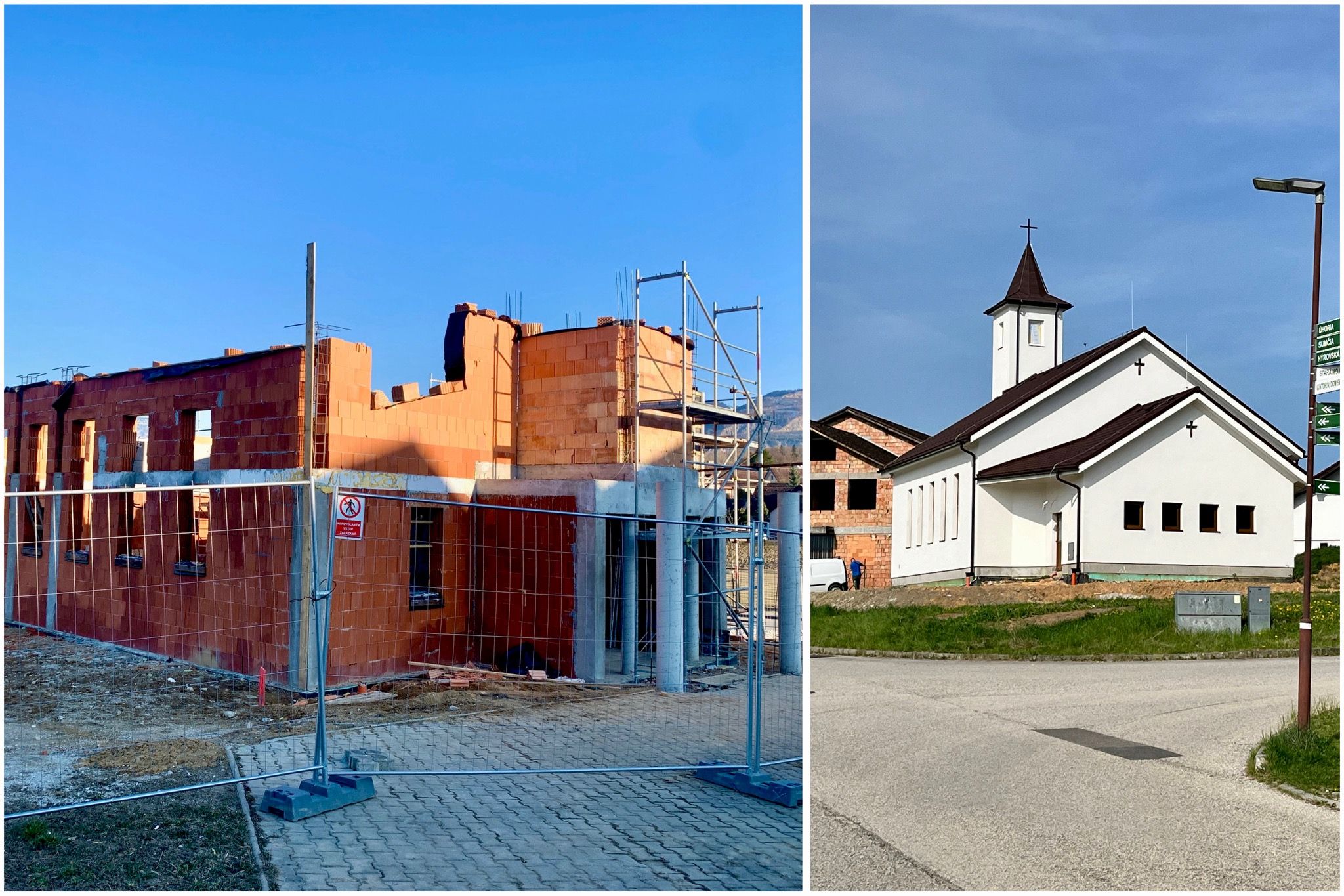 Výstavbu kostola mapujeme od začiatku. Naľavo záber z marca 2022 a napravo z apríla 2024. Zdroj: zilina.sp21.sk