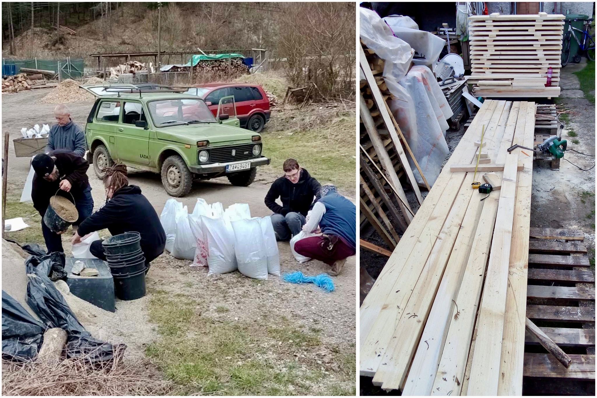 Pred prvými murárskymi zásahmi je potrebné navrecovať a vyviezť piesok na hrad, a v neposlednom rade zabezpečiť podlážky na lešenie. Zdroj: Združenie priateľov Hričovského hradu