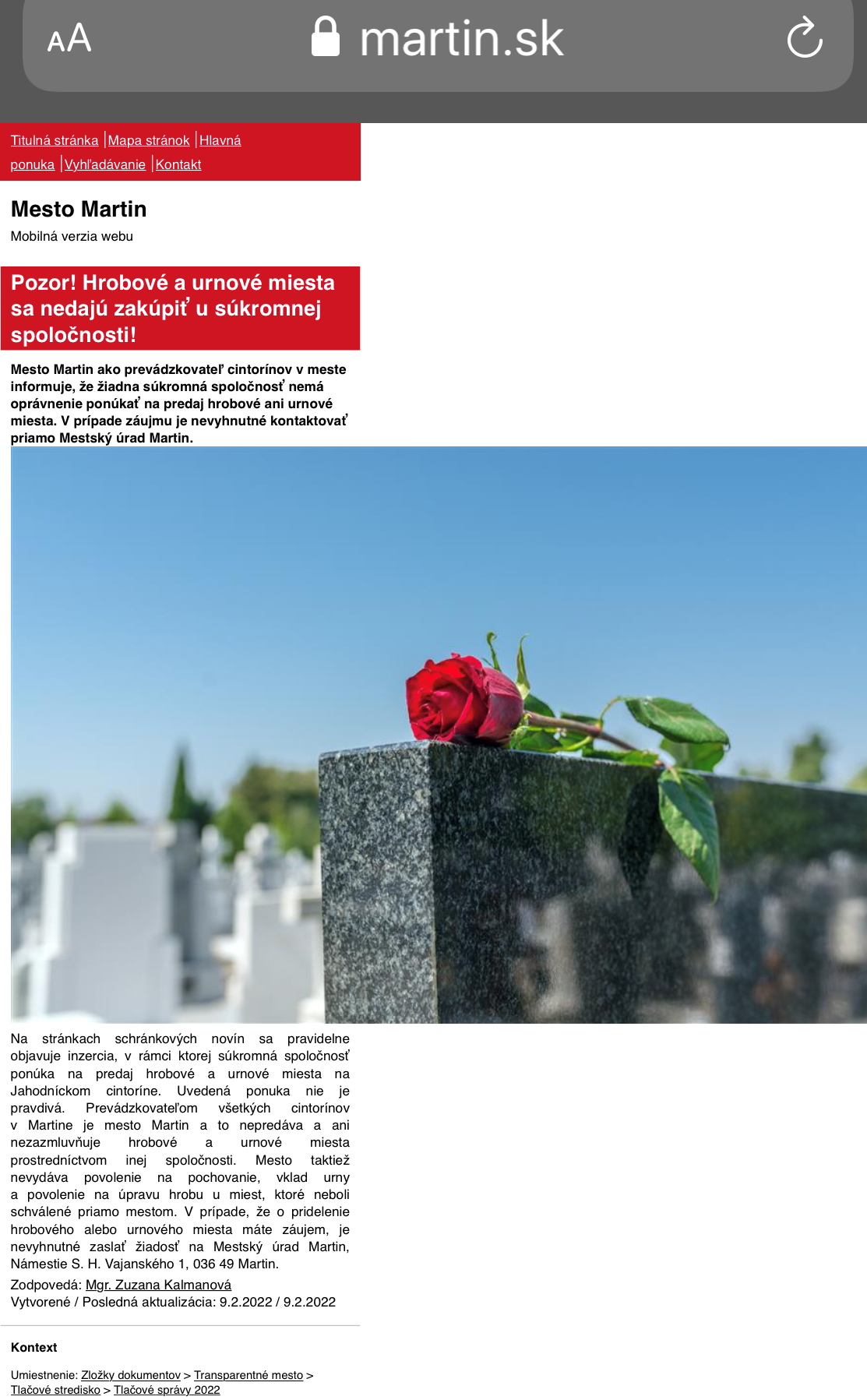Mesto Martin na svojom webe upozorňuje na ponuku_.PNG